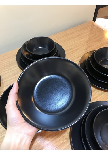 Keramika Mat Siyah 32 Parça 6 Kişilik Yemek Kahvaltı Takımı