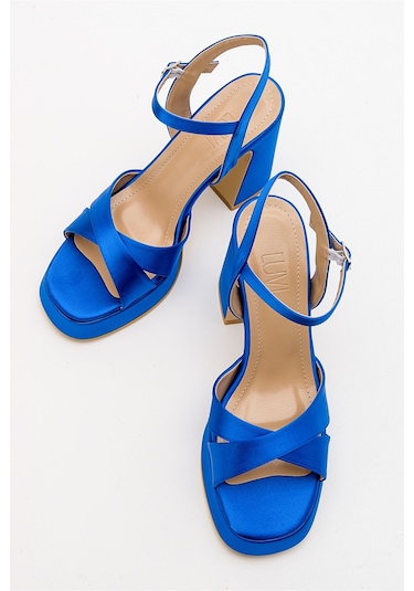 Luvishoes Lello Sax Mavi Saten Kadın Topuklu Ayakkabı Saks Mavi