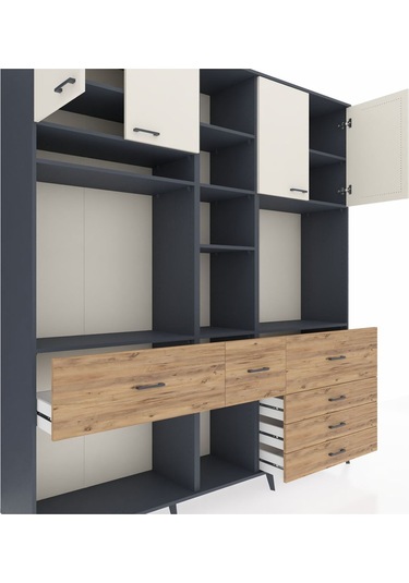 Hyperion Dolap 11 Raflı 6 Çekmeceli 4 Kapaklı 220x44x243 Antrasit-aytaşı/çam Aytası/atlas Çam