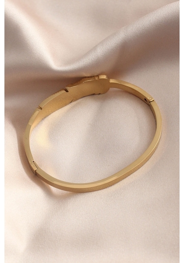 Yaprak Model Zirkon Taş Detay Kelepçe Kadın Bileklik Gold Renk Çok Renkli