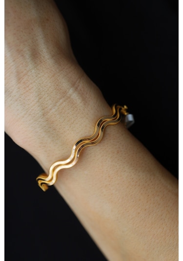 Yenigün Kuyumculuk 14 Ayar Altın İkili Zikzak Ajda Görünümlü Kelepçe Klp31874 Sarı Altın