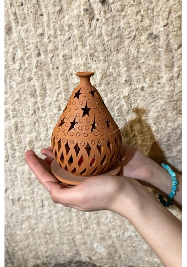 İkili Toprak El Yapımı Dekoratif Tasarım Tabaklı Mumluk Set, Deko