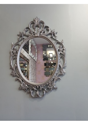 Ayna Denizi Vintage Taç Model Gümüş Renk Dekoratif Ayna Gümüş