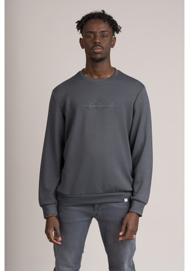 Fbi Slimfit Modal Kumaş Baharlık Sıfır Yaka Likralı Sweatshirt Antrasit