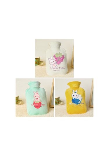 Karikatür Kadife Kapak Kalınlaşmış Patlamaya Dayanıklı Pvc Su Dolu Sıcak Su Torbası, Renk: 500ml Açık Yeşil