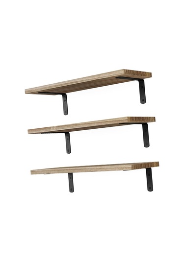 Suntek 3 Adet Duvara Monte Ahşap Yüzer Raflar Banyo Kahverengi