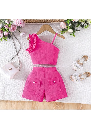 6m-5y Kız Çocuk Giyim Çocuk Yaz Kısa Kollu + Şort İki Parça Kız Çocuk Kısa Kollu Takım Kırmızı
