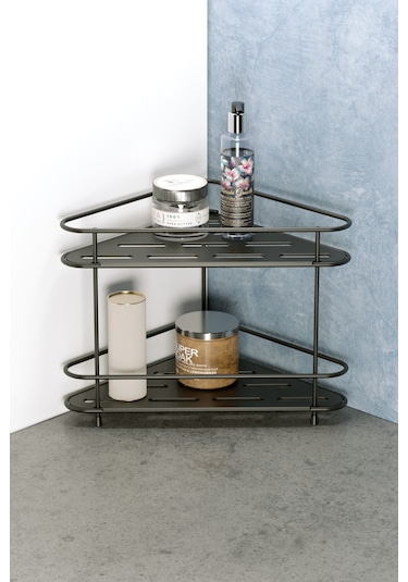 Teknotel 2 Katlı Köşe Banyo Mutfak Düzenleyici Kozmetik Standı Mat Siyah Eg224 Siyah