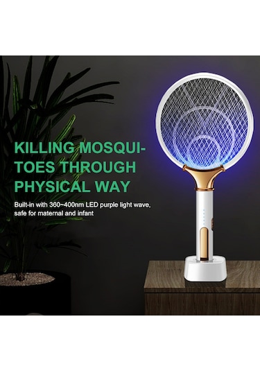 Qingmipy Usb Şarjlı Led Işıkli Evcil Kovucu - 2-in-1 Elektrikli Sinek Vurucu Ve Işıkli Sinek Tutucu, Beyaz Beyaz