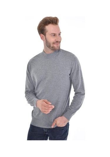 Çizgi Triko Erkek Yarım Balıkçı Angora Tavşan Yünlü Regular Kalıp Kazak 4462 Gri