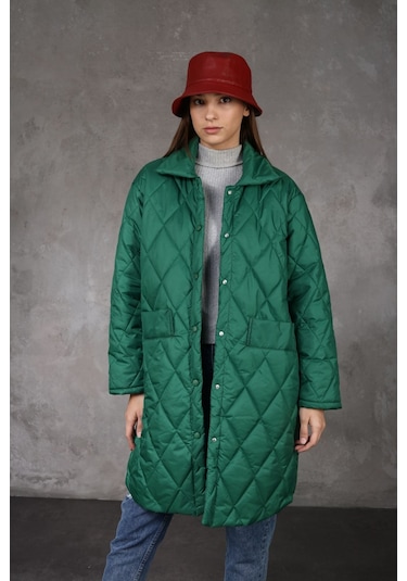 AYMERAVM - Kare Cepli İçi Astarlı Kadın Şişme Kaban - POD0620GA