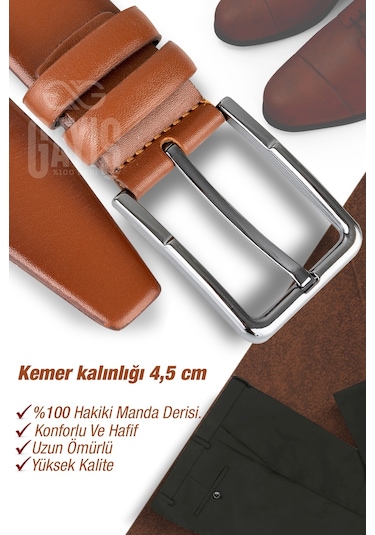 Gayış Hakiki Deri Kemer Erkek Takım Elbise Klasik 3.5 CM Çiftkat Kemer Kahverengi