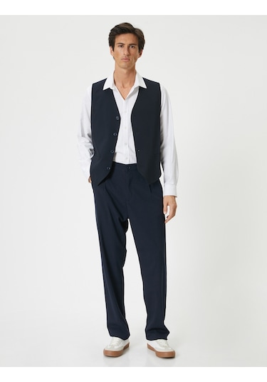 Koton Kumaş Yelek Kolsuz Düğmeli Fleto Cep Detaylı Lacivert 4spm20002hw Lacivert