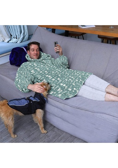 Noel Temalı Unisex Giyilebilir Battaniye Hoodie, Kalın Peluş, Kollar Ve Büyük Cep-a194 Bej