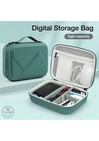 Xuweiwei 1 Adet Eva Sert Kabuklu Dijital Depolama Çantası Yeşil Şok Emici Koruma File Cepli Taşınabilir Elektronik Organizatör Yeşil