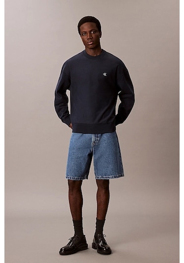 Erkek Regular Fit Bisiklet Yaka Nakış Logolu Sweatshirt - Lacivert Dark Sapphire