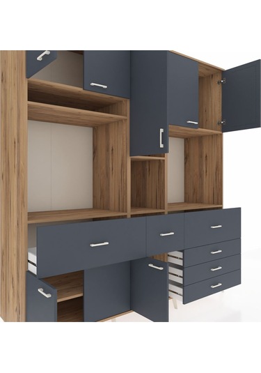 Kronos Dolap 10 Raflı 6 Çekmeceli 8 Kapaklı 220x59x243 Çam-antrasit/antrasit Antrasıt/antrasıt