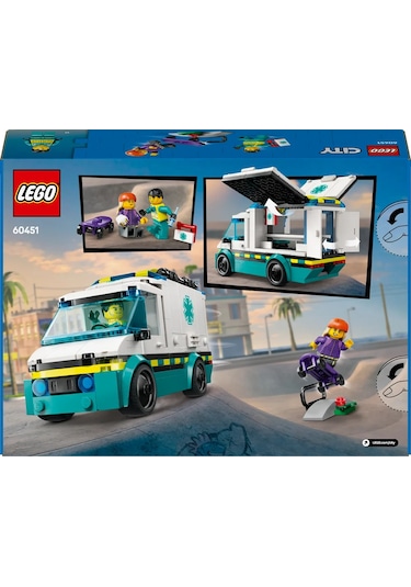 LEGO® City Acil Yardım Ambulansı 60451 - Model Araç Seven 5 Yaş Üzeri Çocuklar için Yaratıcı Oyuncak Yapım Seti (184 Parça)