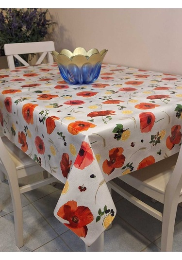 Elyaflı Pvc Muşamba - Desenli Silinebilir Masa Örtüsü Mrl12b Turuncu
