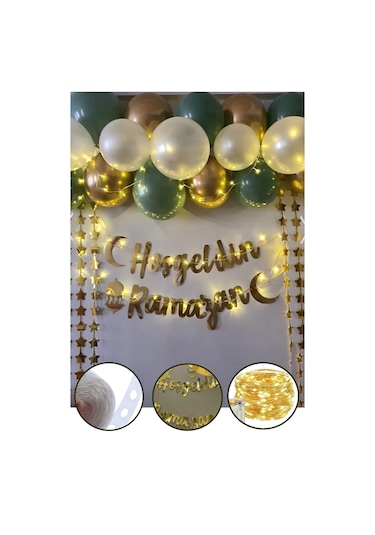 Hoşgeldin Ramazan 11 Ayın Sultanı Gold Yazılı Ledli Zincir Balon Seti