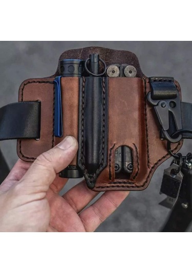 Aubyhe Deri Askeri Cep Çanta - Taç, Siyah Renkli, Kemer Uyumlu, Çakı Ve Araç Taşıma, Outdoor Etkinlikler İçin