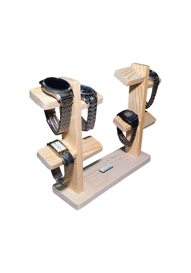 Doğal ahşap İki Kule tasarımlı saat askısı mücevher takı askılığı