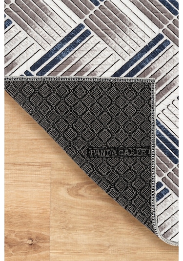 Modern Desenli Kaymaz Taban Elit Şık Dört Mevsim Yıkanabilir Halı Yolluk Mavi