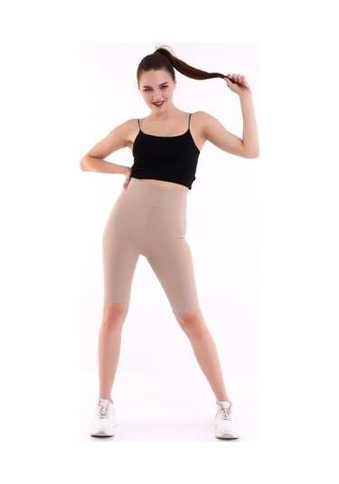 Self Clothing Kadın Bej Yüksek Bel Fitilli Dayanıklı Örme Kumaş Toparlayıcı Kıs