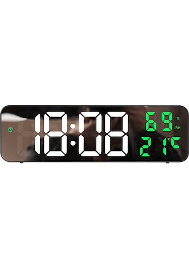 Xindoker Ev İçin Dijital Led Alarm Saat, Ayna Ekranlı, Duvar/sandık Tipi, Elektrikli, Siyah Kasa, Beyaz-kırmızı Sayılar Siyah - Beyaz