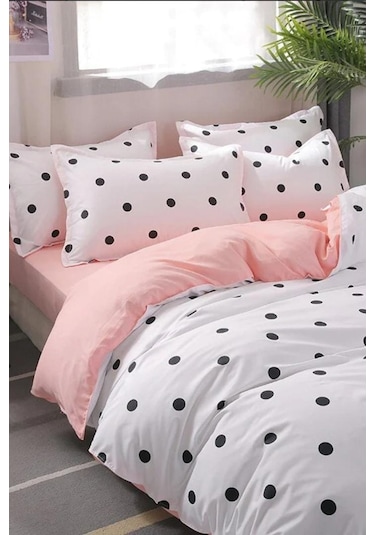 Always Çarşafı Lastikli Çift Taraflı Çift Kişilik Nevresim Takımı Çiftpuanlı Pembe