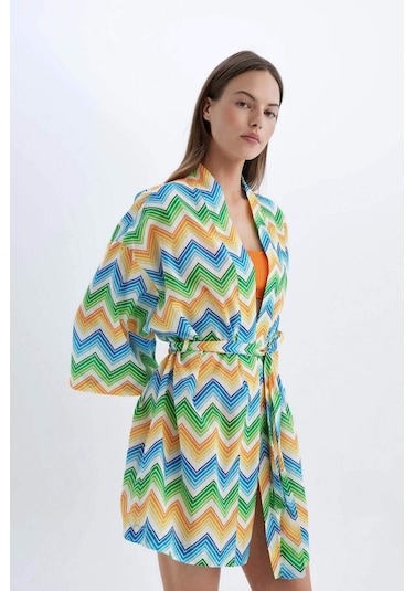 DeFacto Desenli Pamuklu Kimono-Fall in Love D0453AX24SMOG313 Turuncu