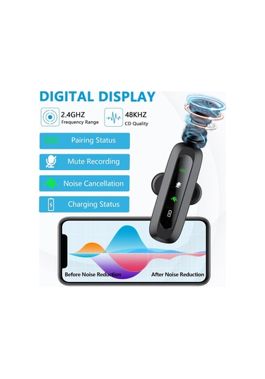 İphone/android Uyumlu Telefon İçin Kablosuz Mikrofon Mini Mikrofon, Led Ekran