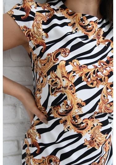 Kadın Desenli Kısa Kollu Elbise 5167-23 001