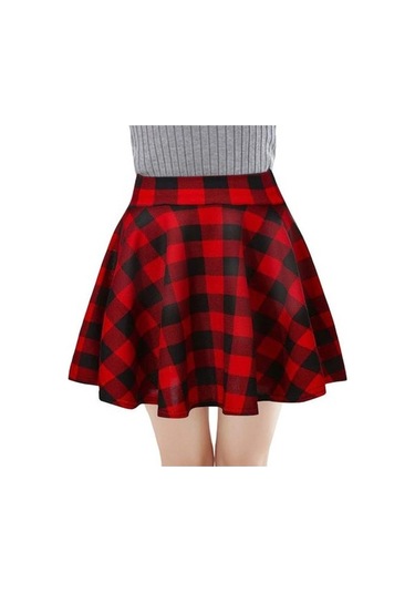 Fastbuy Kadın Mini A-çizgi Yüksek Bel Ekose Baskılı Kısa Etek, Günlük İş Giyimi, Çok Yönlü Kırmızı Kırmızı