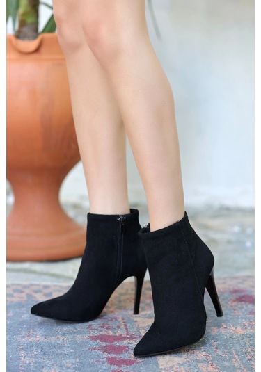 Blan Siyah Süet Topuklu Bot Çok Renkli