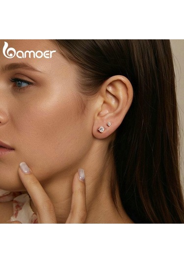 Altın Bamoer 925 Ayar Gümüş Basit Yuvarlak Mozanit Saplama Küpe Kadınlar İçin Klasik Nişan Düğün Güzel Takı Hediye Mse038-b