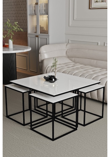 4+1 Siyah Kaplama Beyaz 10 Mm Glossmax Parlak Mdf Orta Sehpa