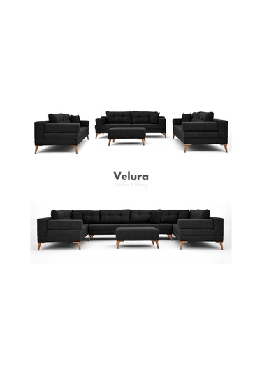 Zeri 3+3+3 Yataklı Puzzle Modüler U Köşe Koltuk Takımı & Puflu Köşe Takımı - Siyah 111 Siyah