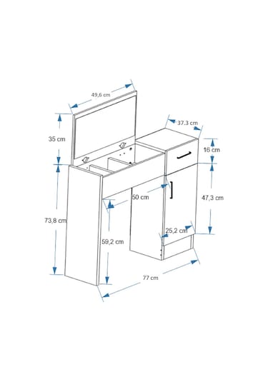 Arnetti İnci Aynalı Makyaj Masası Atlantik Çam Antrasit
