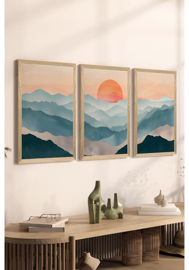 3 Parça Ahşap Çerçeve Görünümlü Mdf Poster Tablo Seti - Set 132 - Mdf3dsohoset132