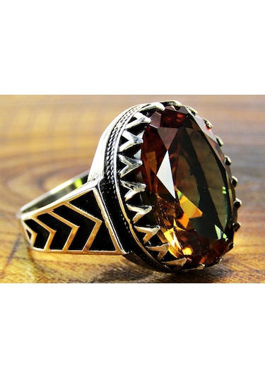 Zultanit Oval Büyük Taşlı Gümüş Erkek Yüzük