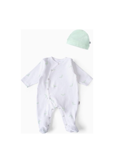 Boumini Bebek Patikli Tulum Şapka Set Yeşil Yeşil