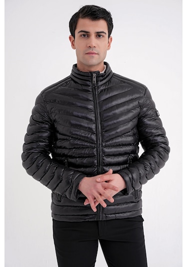 Slim Fit Hakim Yaka Yan Cepli Kaz Tüyü Siyah Şişme Mont Mt 176 Siyah