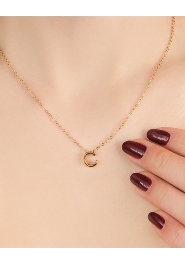 Lekka Design Kadın Kararmaz Çelik Takı C Harf Kolye Altın