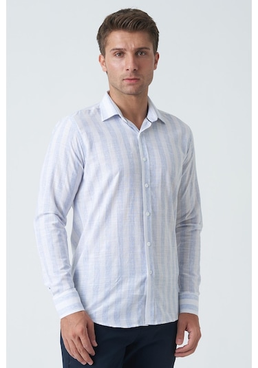 White Stone Armagh Slim Fit G2002 Pamuklu Keten Gömlek Mavi-mavi Mavi