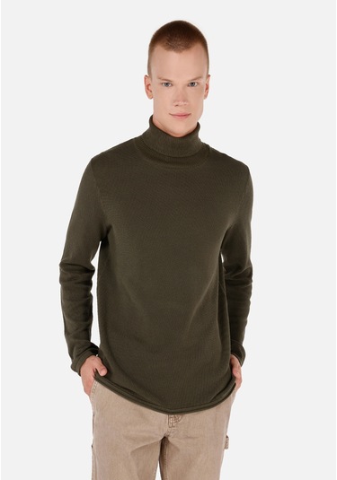 Colins Regular Fit Turtle Neck Yeşil Erkek Kazak Cl1064879 Haki