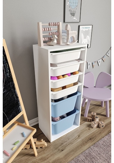 %100 Mdf - Large Mono 6 Sepetli Oyuncak Dolabı Mavi