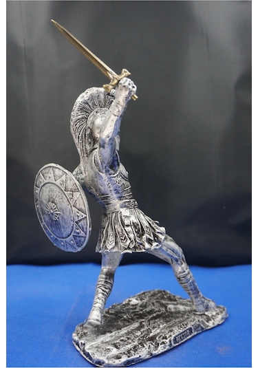 Roma Askeri Hector Mitolojik Tasarım Ev Ofis Dekoratif Hediyelik Aksesuar 19 Cm Gümüş