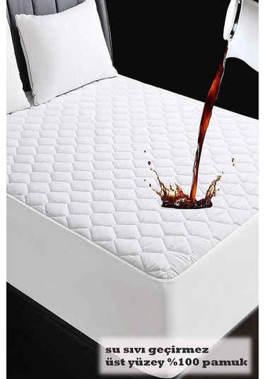 Madame Blue Kapitone Fitted Sıvı Geçirmez Yatak Koruyucu Alez Beyaz