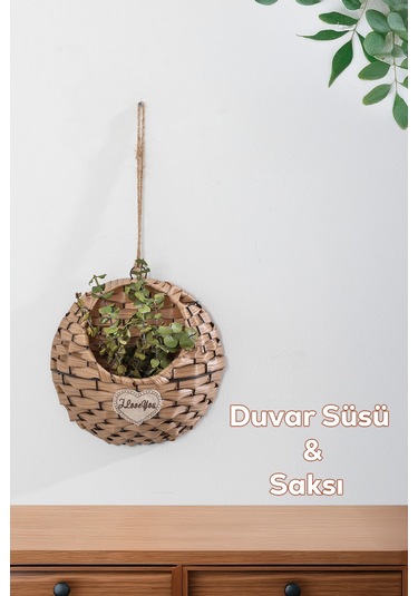 Porsima 2065-2 Taupe Dekoratif Çok Amaçlı Saksılık Hasır Modelli Saksı Çiçeklik 25x25cm